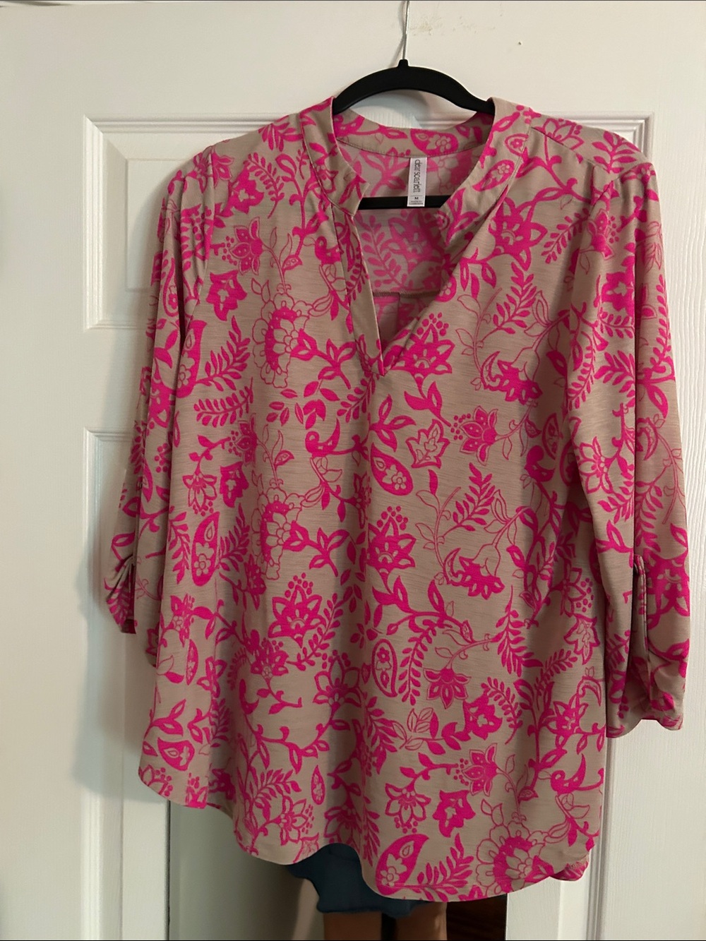 Scarlett Beige Tunic with Hot Pink Floral Print